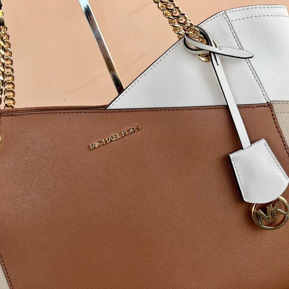 Michael Kors Jet Set Travel Large X Chained Tote Bag MK Brown Multi - Picture 10 of 10